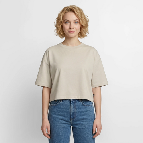 Women’s Premium Oversized Organic Cropped T-Shirt - beige